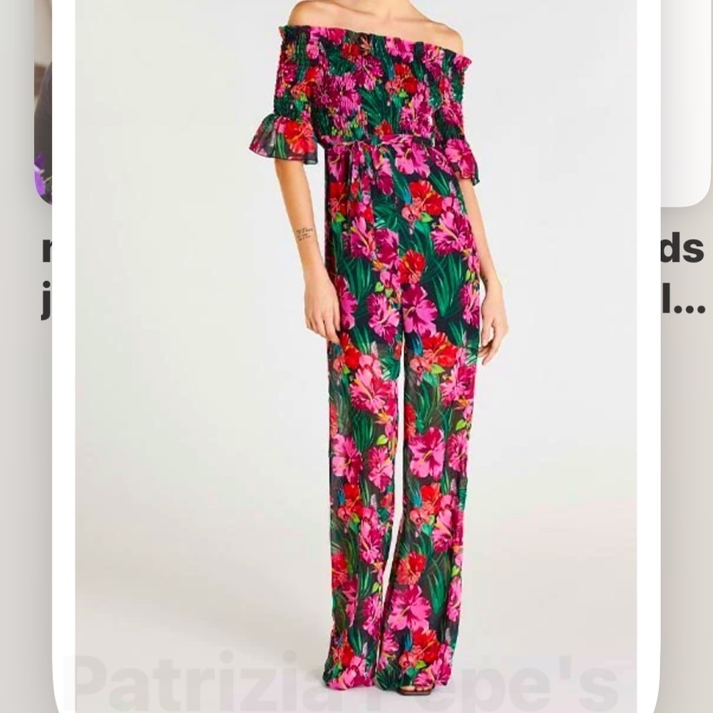 Patrizia Pepe pink green black floral off the shoulder jumpsuit $395 size 44 - Picture 2 of 6